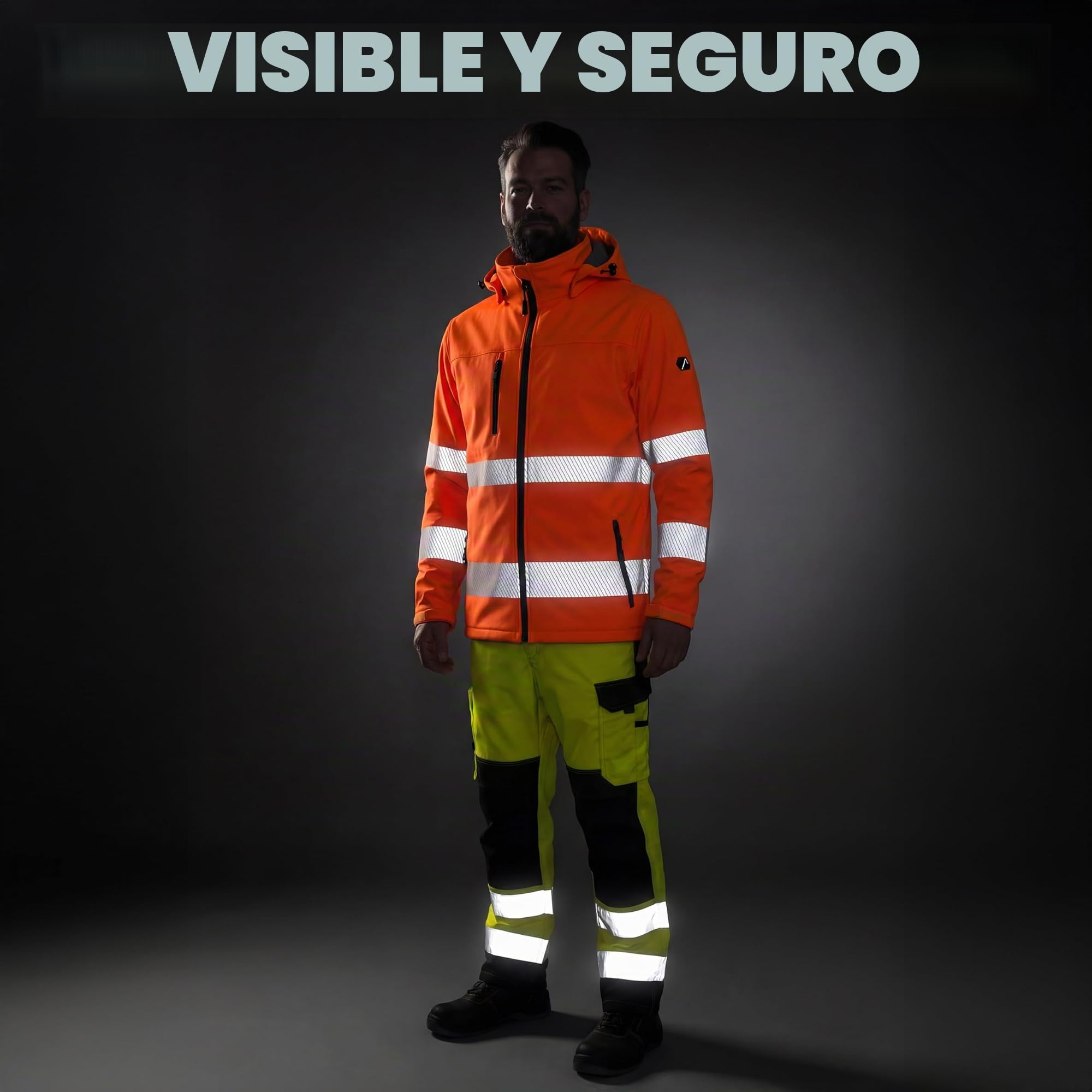 ACE Neon Lite Chaqueta de alta visibilidad - chaqueta softshell de advertencia incl. reflectores y capucha desmontable - EN ISO 20471 - Naranja