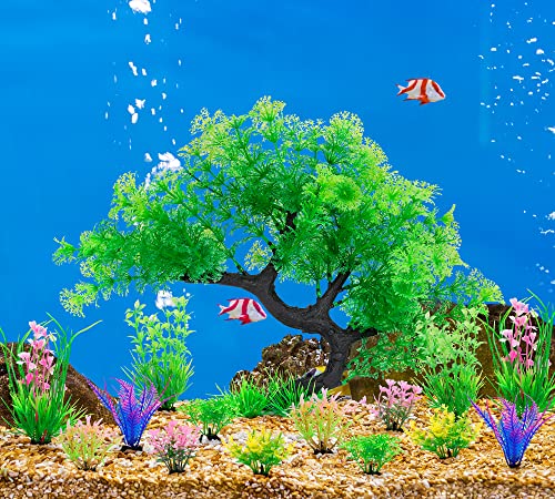 Image of MyLifeUNIT Fish Tank Decorations, 15 Pack Artificial Aquarium Plants Tree Set for Fish Tank Decor (Green Set)