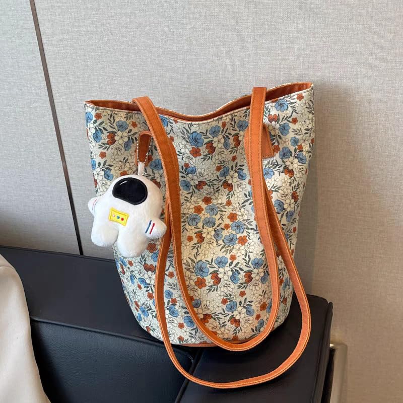 Women's retro floral large capacity single shoulder crossbody canvas tote lazy bucket bag2