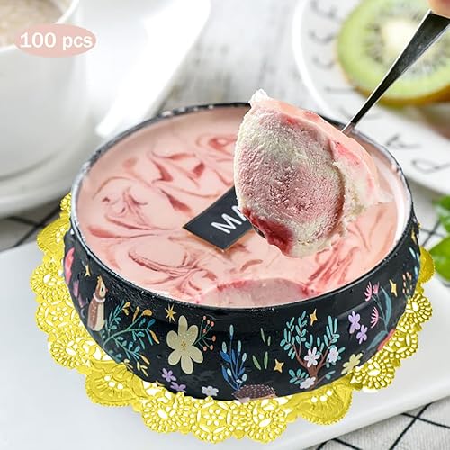 Miniatura 5 de Manteles individuales de papel de encaje dorado de 12.5 pulgadas, para mesa redonda, tapete, tapete, desierto, boda, decoración de vajilla (100