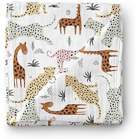 Aenne Baby Musselin Baby Pucksack Pucktuch Puckdecke Safari, Dimensionen 120 x 120 cm, 1 Stück, luxuriöse weiche und seidige Bambusbaumwolle, Babyduschengeschenke Cover