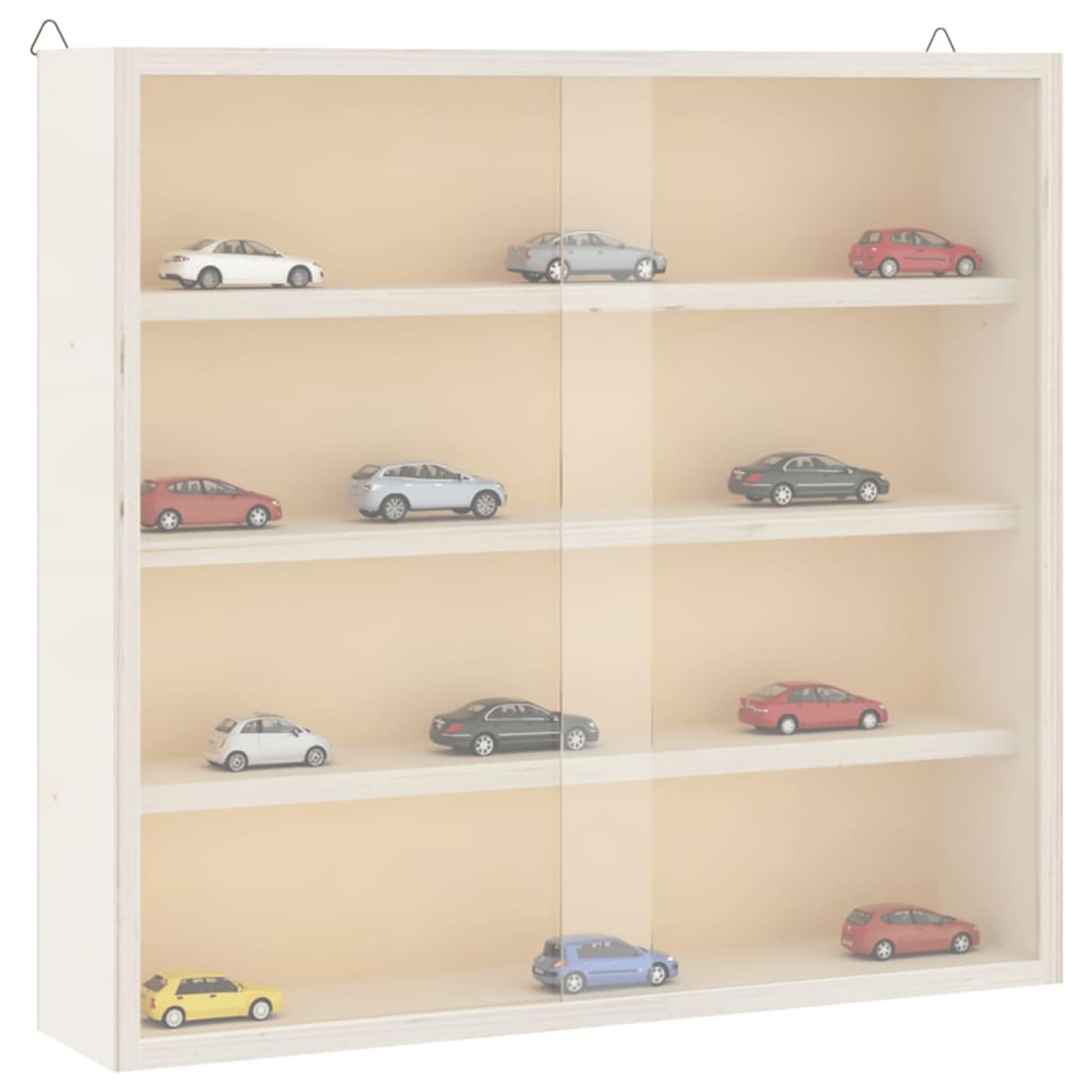 Homgoday Sammlervitrine aus Holz mit Schiebetüren, Wandvitrine mit 4 Fächern, Sperrholz-Schaukasten in Weiß 40x8,5x37 cm, für Wohnzimmer, Esszimmer oder Schlafzimmer 4017385