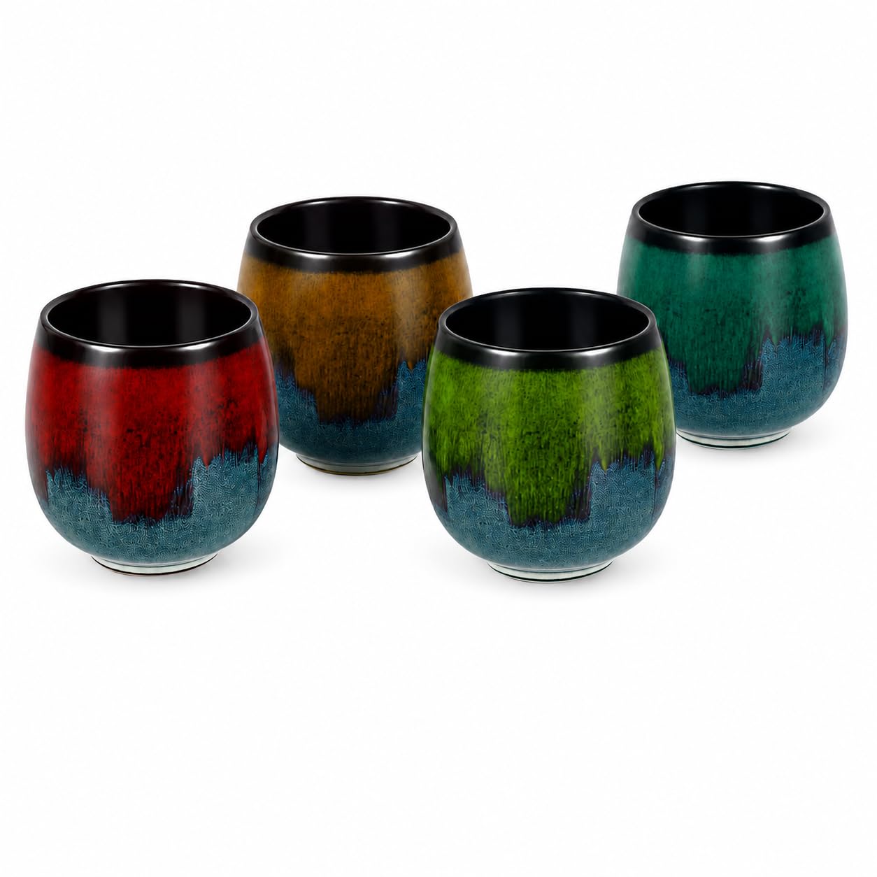 Bryzal 4 Pcs Espresso Cup Set, 80ml Ceramic Espresso Cup, Thick Walled Stoneware Coffee Cups Without Handle, Handmade Colorful Cups, Dishwasher Safe Ceramic Cups for Espresso Tea Moka