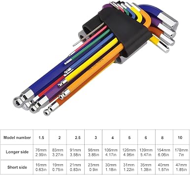 9 PCS Allen Key Set, Diamond Cut Metric Hex Key Set, Metric Hex Wrench Sets, Ball End Hex-Key with MultiColour Coded,1.5-10mm Allen Wrench Universal Sets for Furniture Assembly, Motorcycle Maintenance