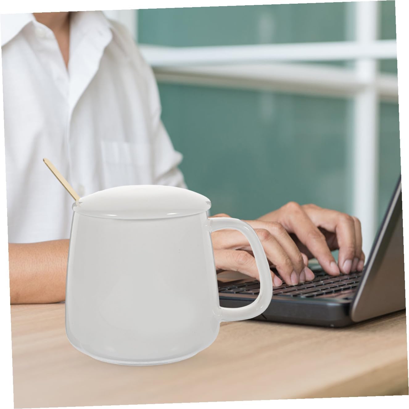 Ceramic Coffee Mug Warmer USB Heating Plate with Handle for Milk and Beverage Thermostatic Temperature Control Home Use White