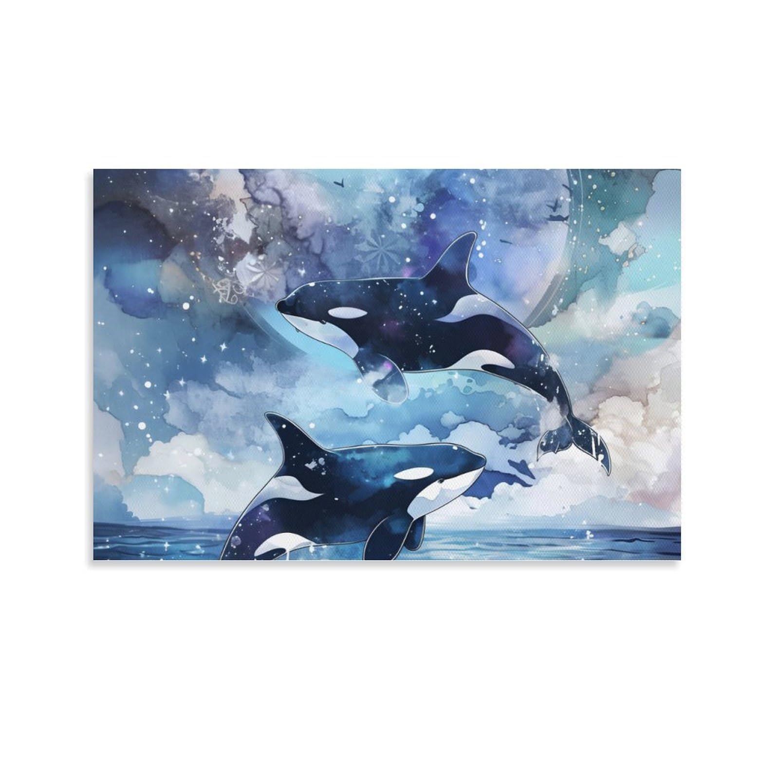 Amazon.co.jp: シャチ水彩画抽象的な動物の海洋生物ポスター (1) 印刷