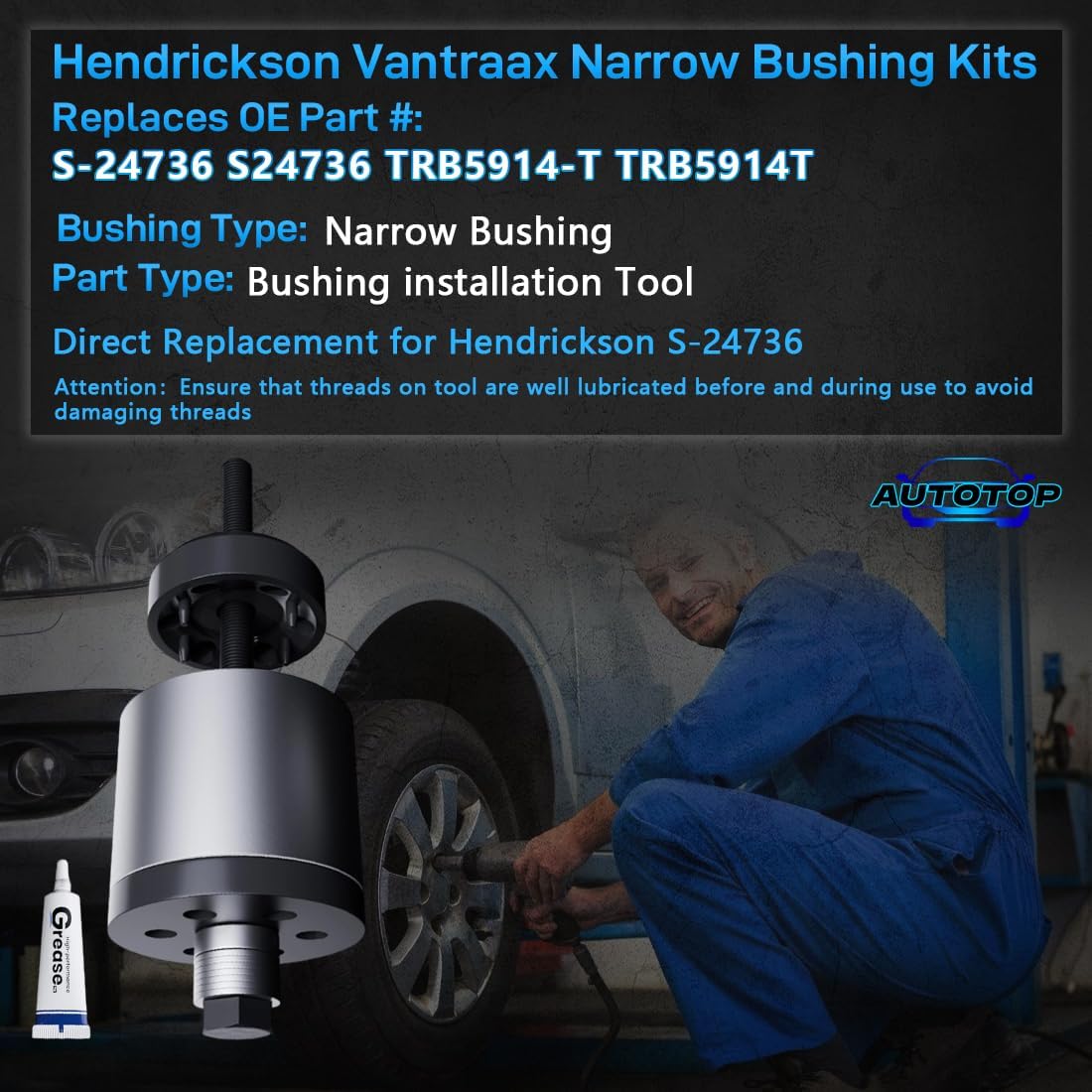 Bushing Installation Tool and Bushing Press Installer FIT Hendrickson Vantraax Narrow Bushing Kits, Replacement for S-24736 TRB5914-T, Heavy-Duty Alloy Steel