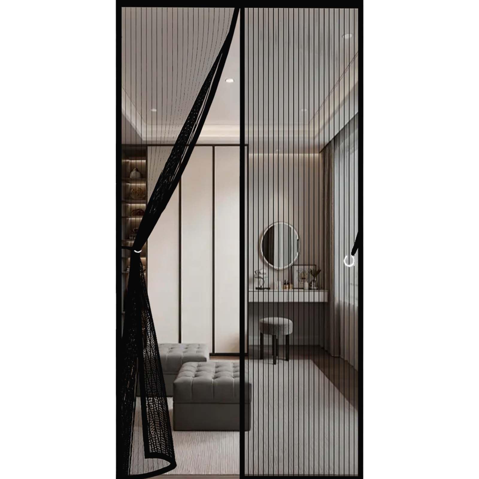 Feijdon Black Magnetic Door Screen 127 X 204 Cm Powerful Magnets And Full Frame Magic Tape, No Drill Installation Magnetic Fly Screen Door Curtain Lets Fresh Air In, Hundreds Of Sizes,
