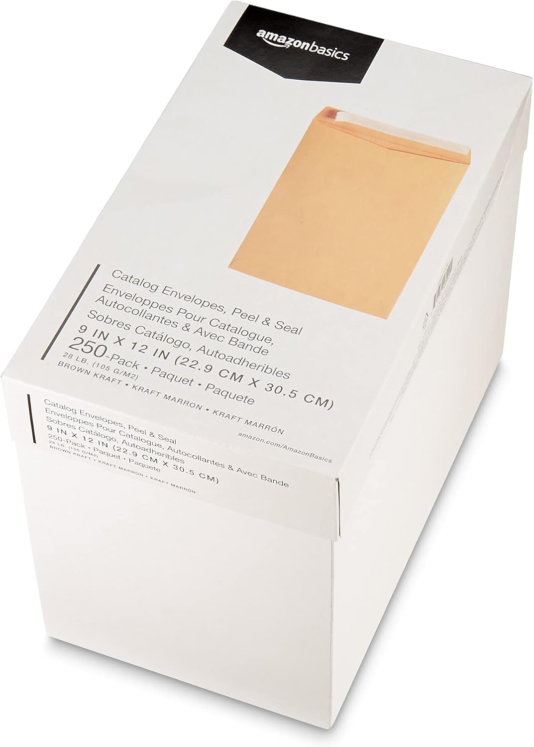 Amazon Basics Catalog Self Seal Mailing Envelopes for Documents, Peel and Seal, 9" x 12", Brown Kraft, 250-Pack