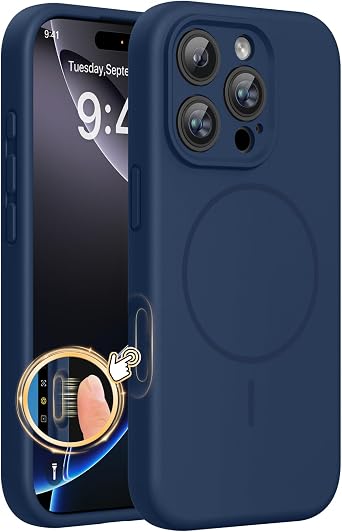 Miracase Magnetic for iPhone 16 Pro Case, Silicone, Dark Blue