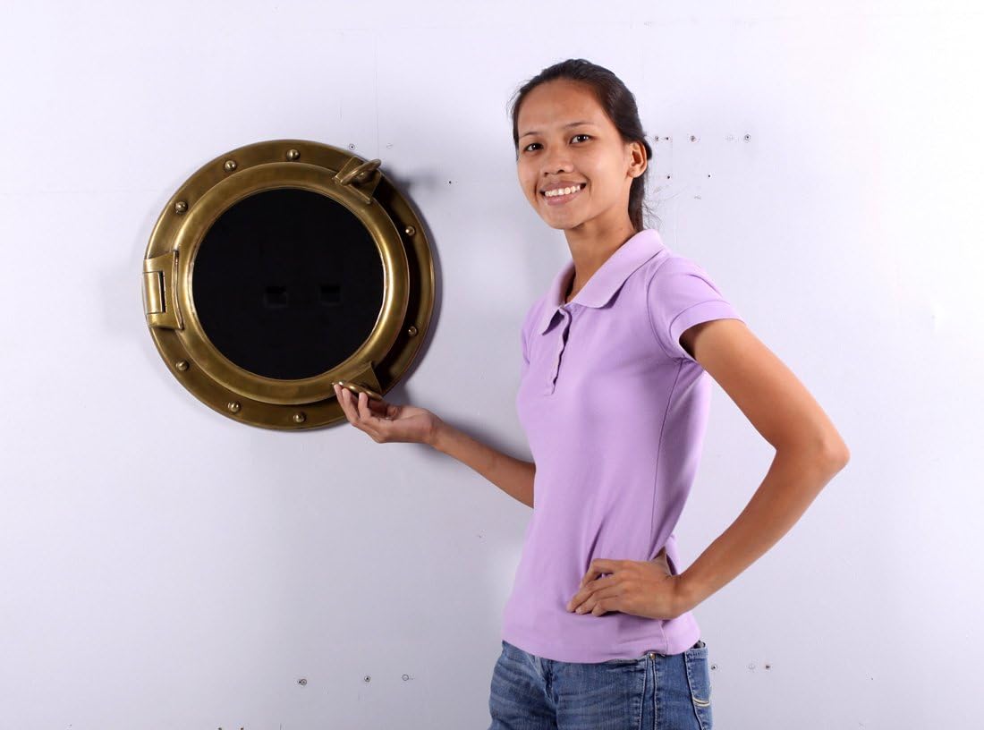 Round Porthole Mirror Nautical Wall Mount Decor 16 Inch (Antique Brass)