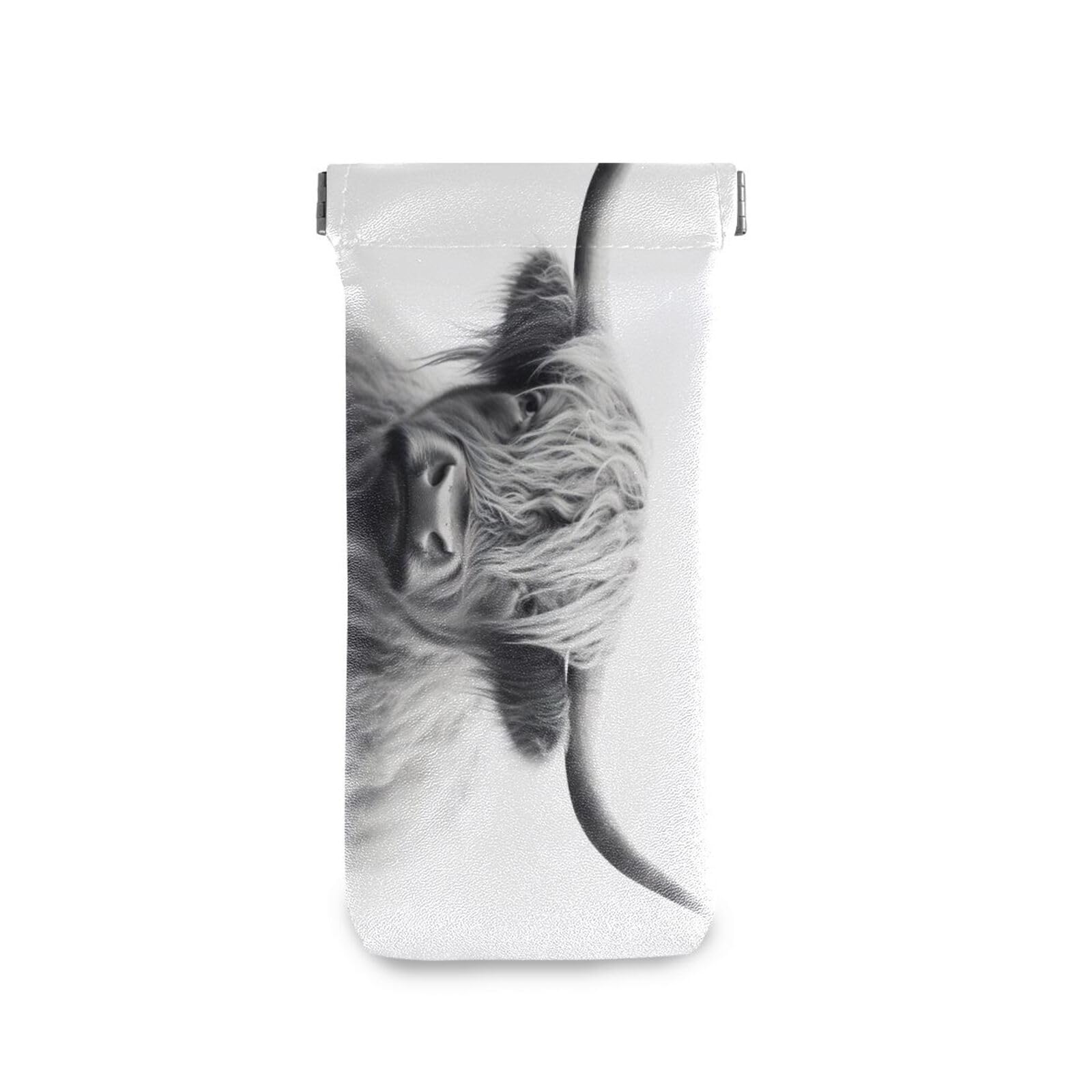 FLildon Highland Cow Eyeglasses Pouch Squeeze Top Sunglasses Case Soft PU Leather Eyeglass Bag for Men Women