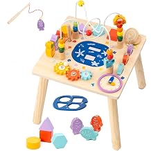 Busy edition Activity Table for 1 Year Old, 9 in 1 Wooden Montessori Toys, Baby Activity Table with Bead Maze Toys for Toddlers, Learning Sensory Development Play Table, 1 Year Old Boy Gifts