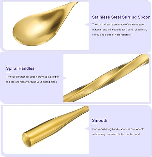 Miniatura 3 de uxcell Cuchara de bar para mezclar cócteles, 2 cucharas de acero inoxidable de mango largo de 12 pulgadas, cucharas de mezcla de bebidas con mango