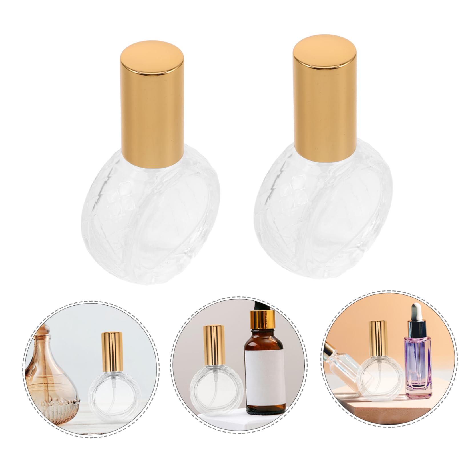 PACKOVE 10ml Wiederbefüllbare Glas Parfümzerstäuber, Flach Rund, Gold