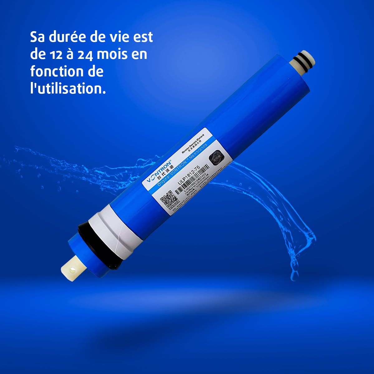 NATURE WATER PROFESSIONALS Membrane Vontron idéale pour l'osmose inverse - 75GPD - L'élimination des sels inorganiques, des métaux lourds, des matières organiques et des matières chimiques