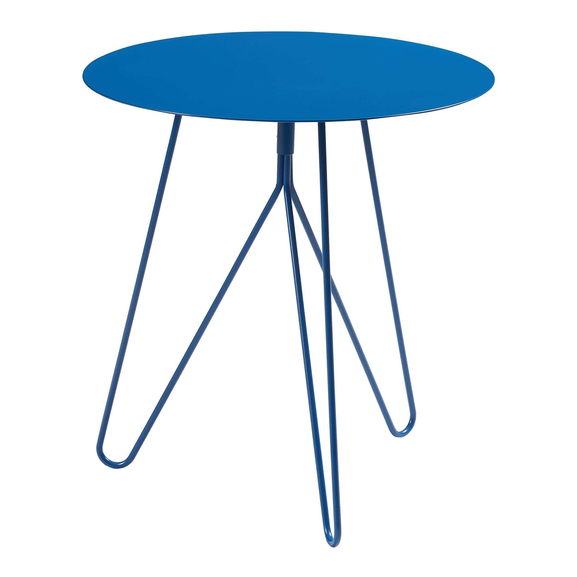 [en.casa] Tavolino Laterale con Gambe a Forcina Hairpin Tavolino da Caffè a Piano Rotondo 45 x Ø43 cm in Metallo per Soggiorno Salotto Camera da Letto - Blu Opaco