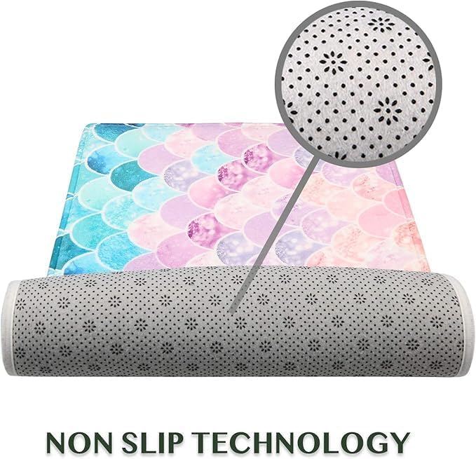 Mermaid Bathroom Rug Mat Super Soft and Absorbent Shaggy Plush Bath Rugs Thicken Non Slip Machine Wash and Dry Carpet Mats for Shower and Bath Room Pink and Blue Fantasy 24''X16''