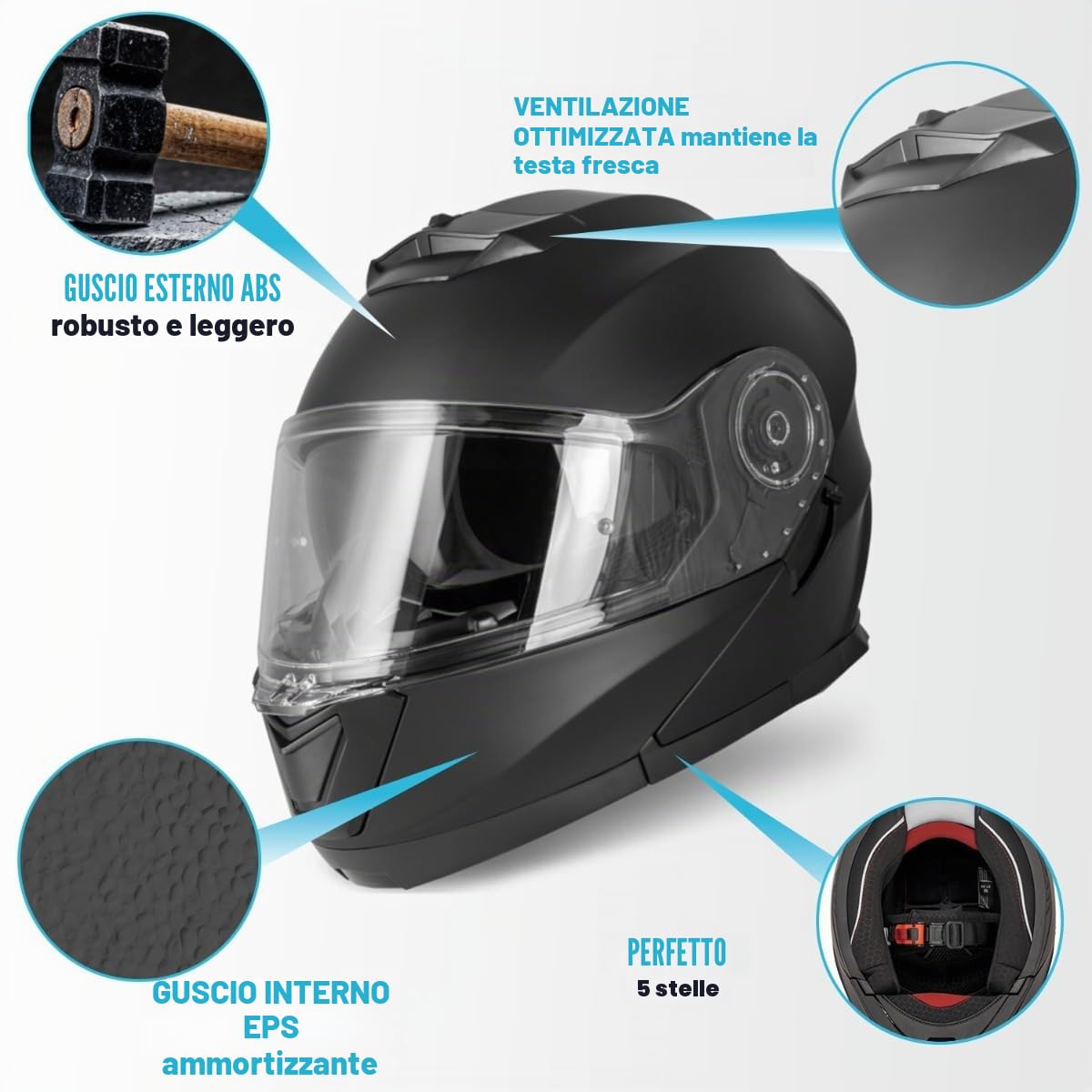 VINZ Santos Casco Modulare Moto & Scooter | Con Doppia Visiera | Certificato ECE 22.06 & PINLOCK preparato | Integrale Donna E Uomo | nelle taglie dalla XS-XXL
