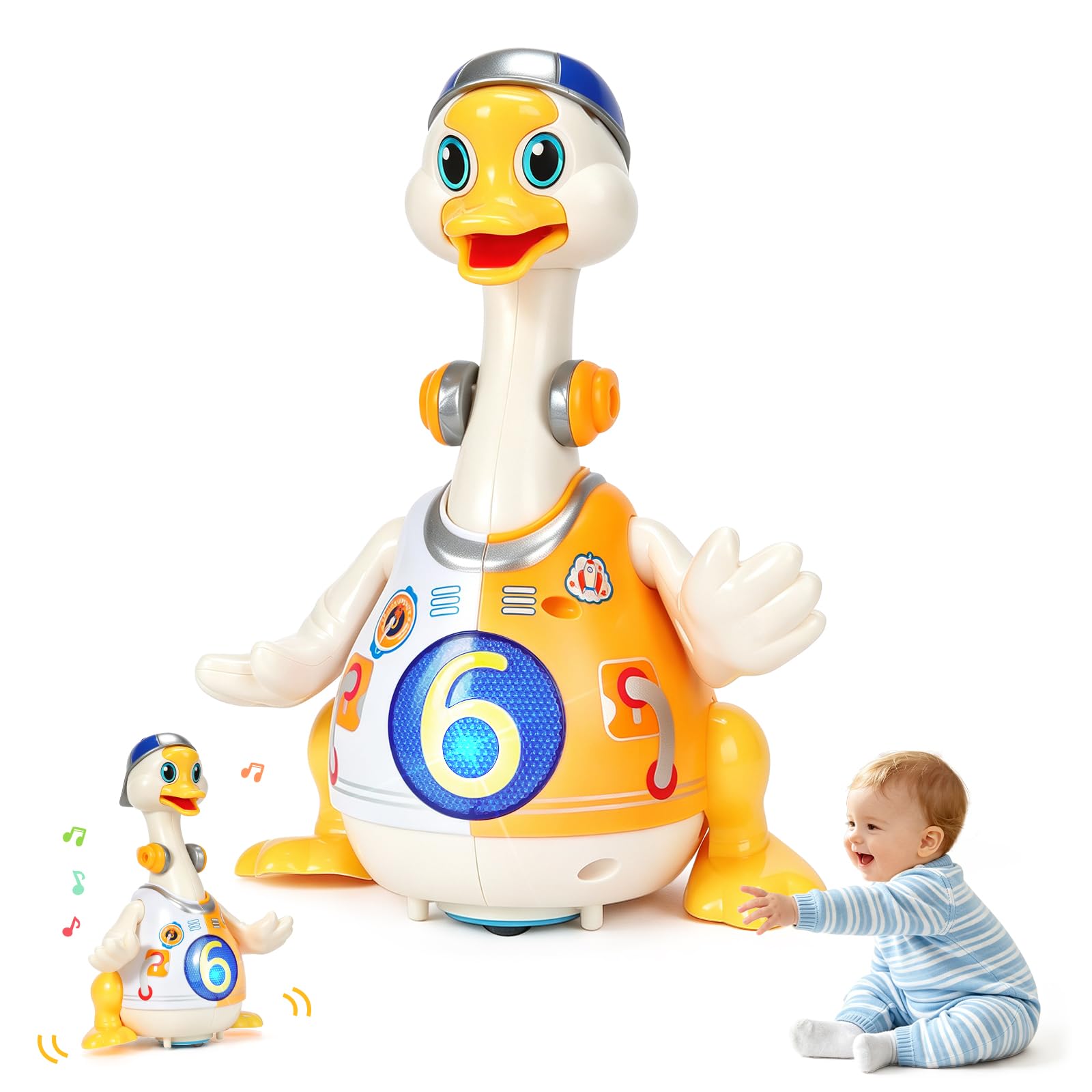 Tummy Time Spielzeug Tanz Gans Baby 6-12 Monate - Krabbel Toy Interaktives | MONKROY Musik Licht Bewegungs spielzeug mit Hip Hop-Tanz-Modus für Bauchlage-Übung Geschenk für Kleinkinder Jungen Mädchen