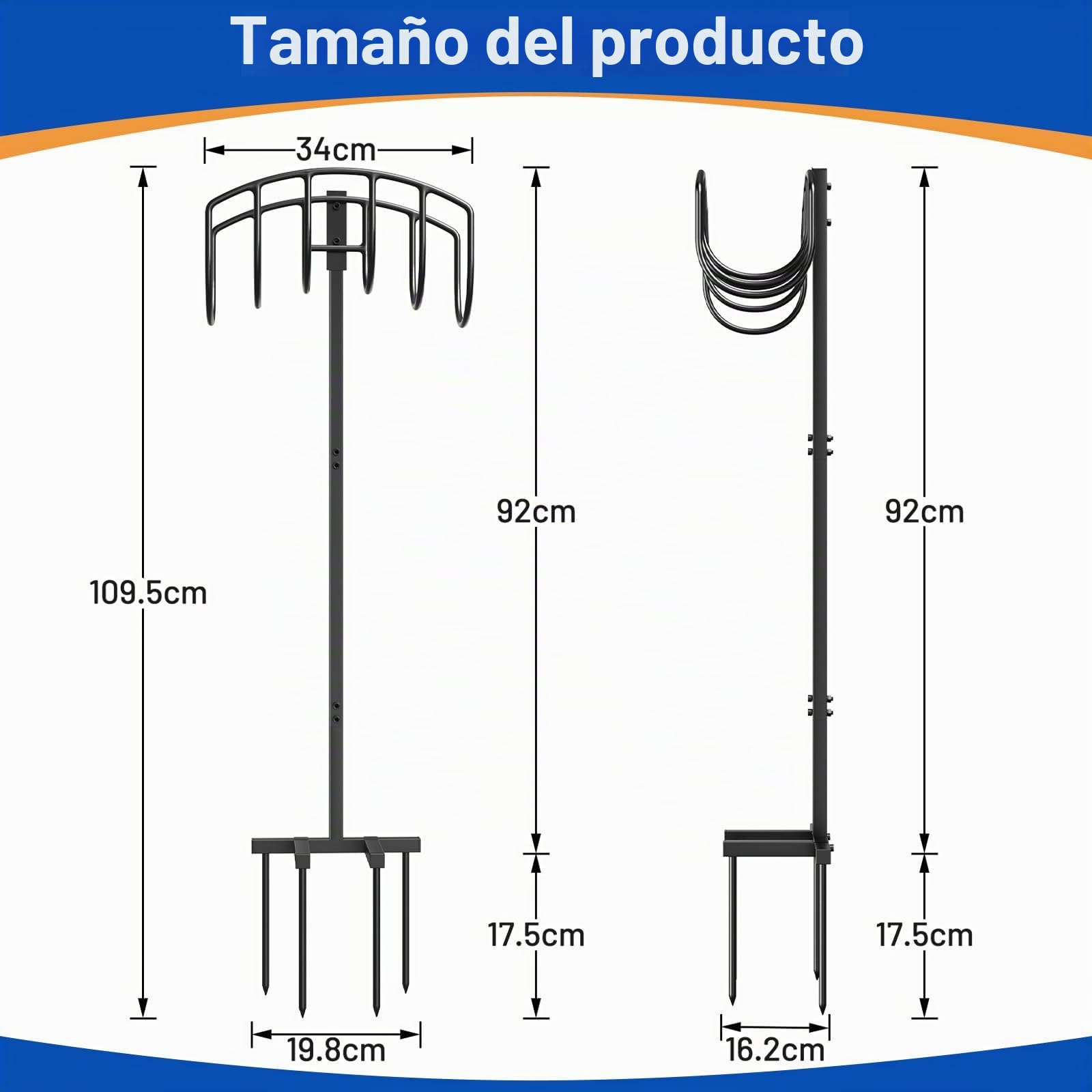 Soporte para Manguera de Jardín de 109,5 cm, Elegante Soporte de Pie, Soporte Metálico Extraíble para Manguera de Jardín, para el Jardín y el Césped