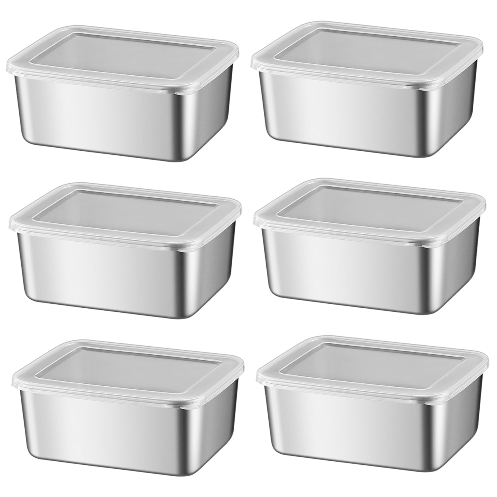 Hbbgdiy 6PCS Stainless Steel Food Containers with Lids, 600ml Stackable Reusable Pizza Dough Proofing Boxes for Lunch, Meal Prep, Leftovers, Fruits Storage
