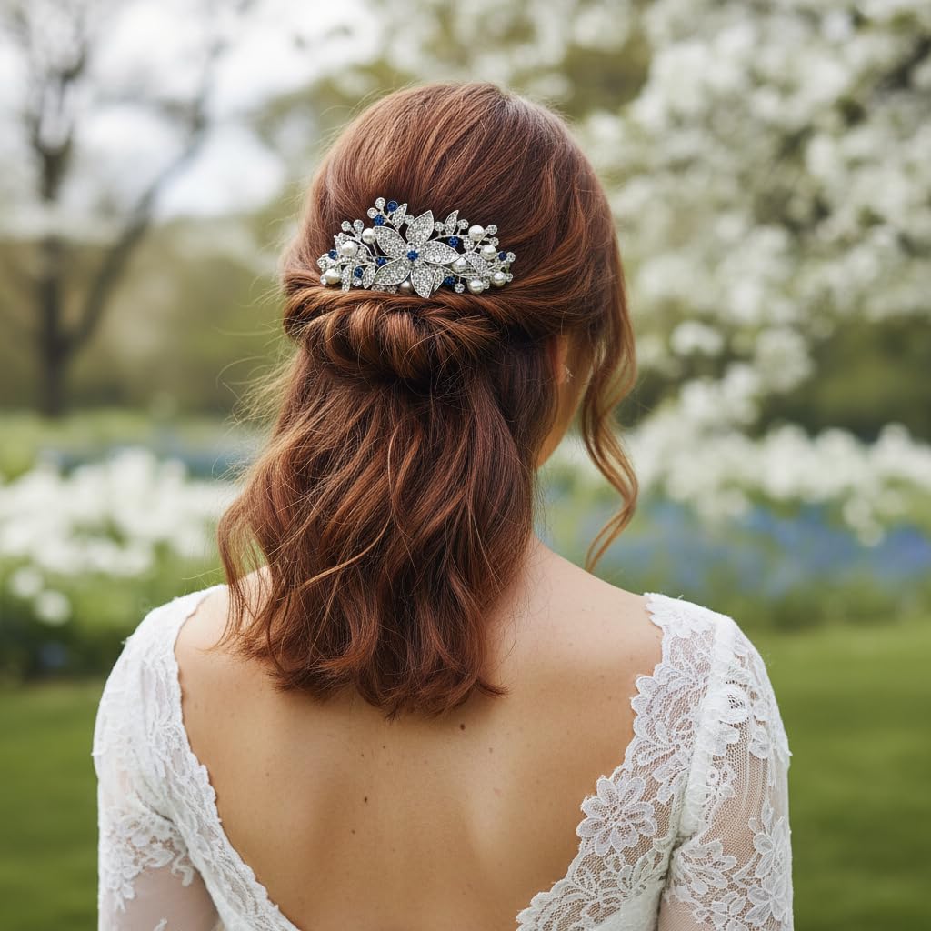 EVER FAITH Haarspange Österreichisches Kristall Braut Hibiskus Blume Blatt Creme simulierte Perle Barrette Haarschmuck