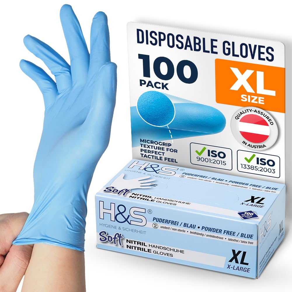 ISC Hygiene & Safety Nitrile Gloves 10 XL XLarge Blue Box of 100 Powder Free Latex Free eudermic Disposable Examination Gloves nonsterile ambidextrous Commercial use