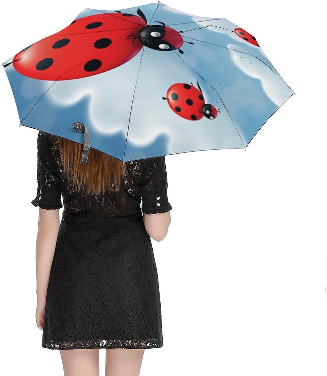 Windproof Travel Umbrellas for Rain Auto Open Close Folding Rain Umbrella Ladybug And Cloud Portable Umbrella for Travel