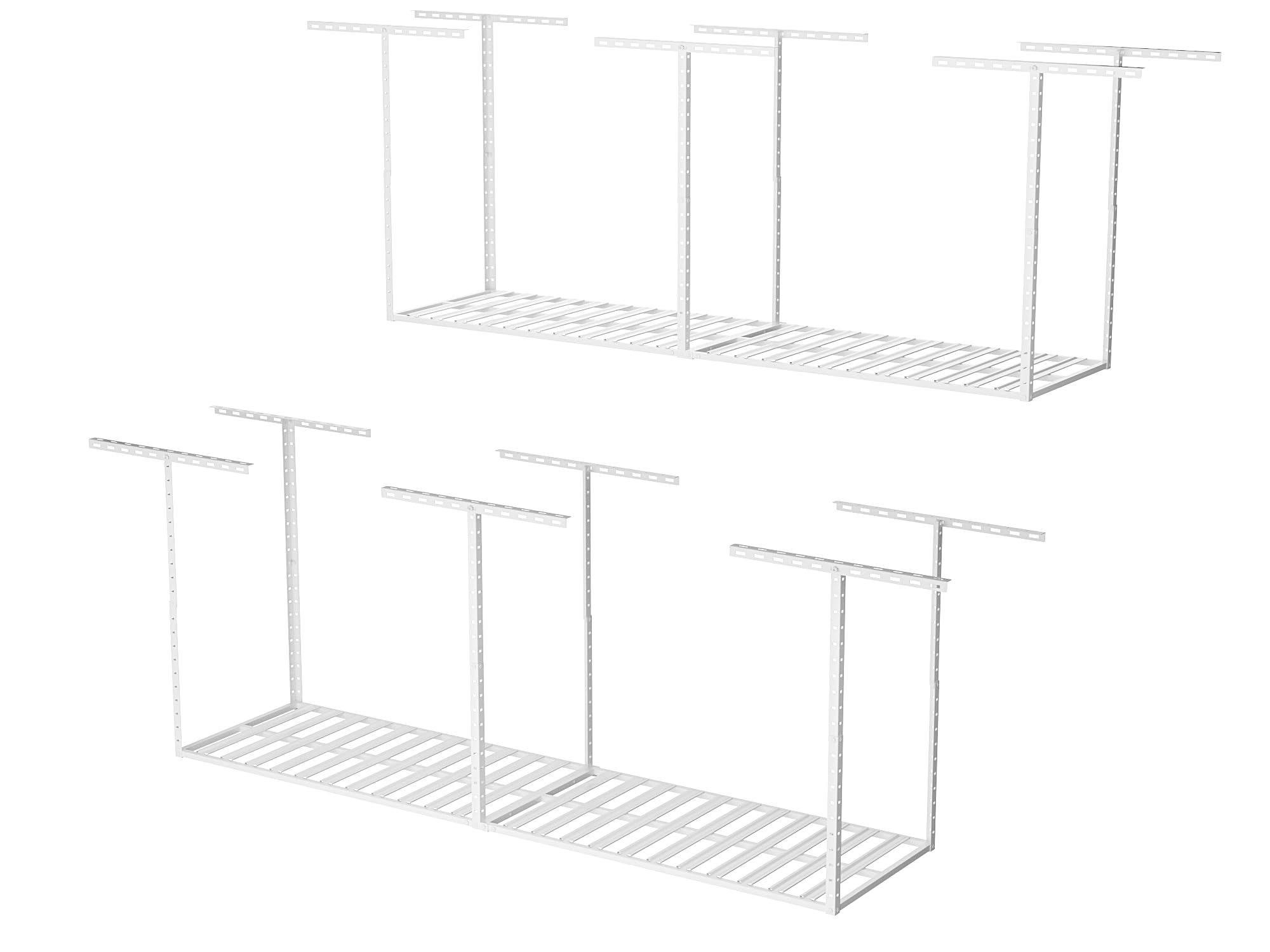 SunsGrove 2x8 Garage Overhead Storage Rack, Adjustable Heavy Duty Hanging Garage Storage Shelves, Ceiling Mounted Storage Racks, 800LBS Weight Capacity, 22"-40" Ceiling Dropdown, 2 Packs, White