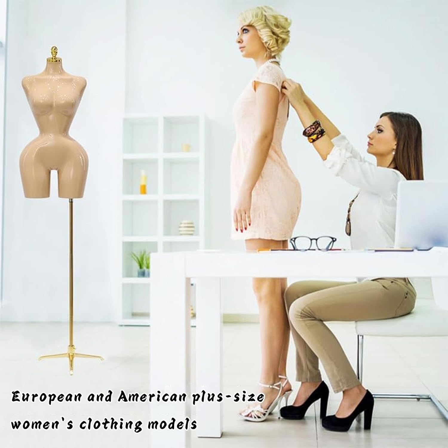 Female European Plus Size Mannequin, Detachable and Adjustable Height Human Retail Manikin, Clothing Store Window Display,Silver,Square