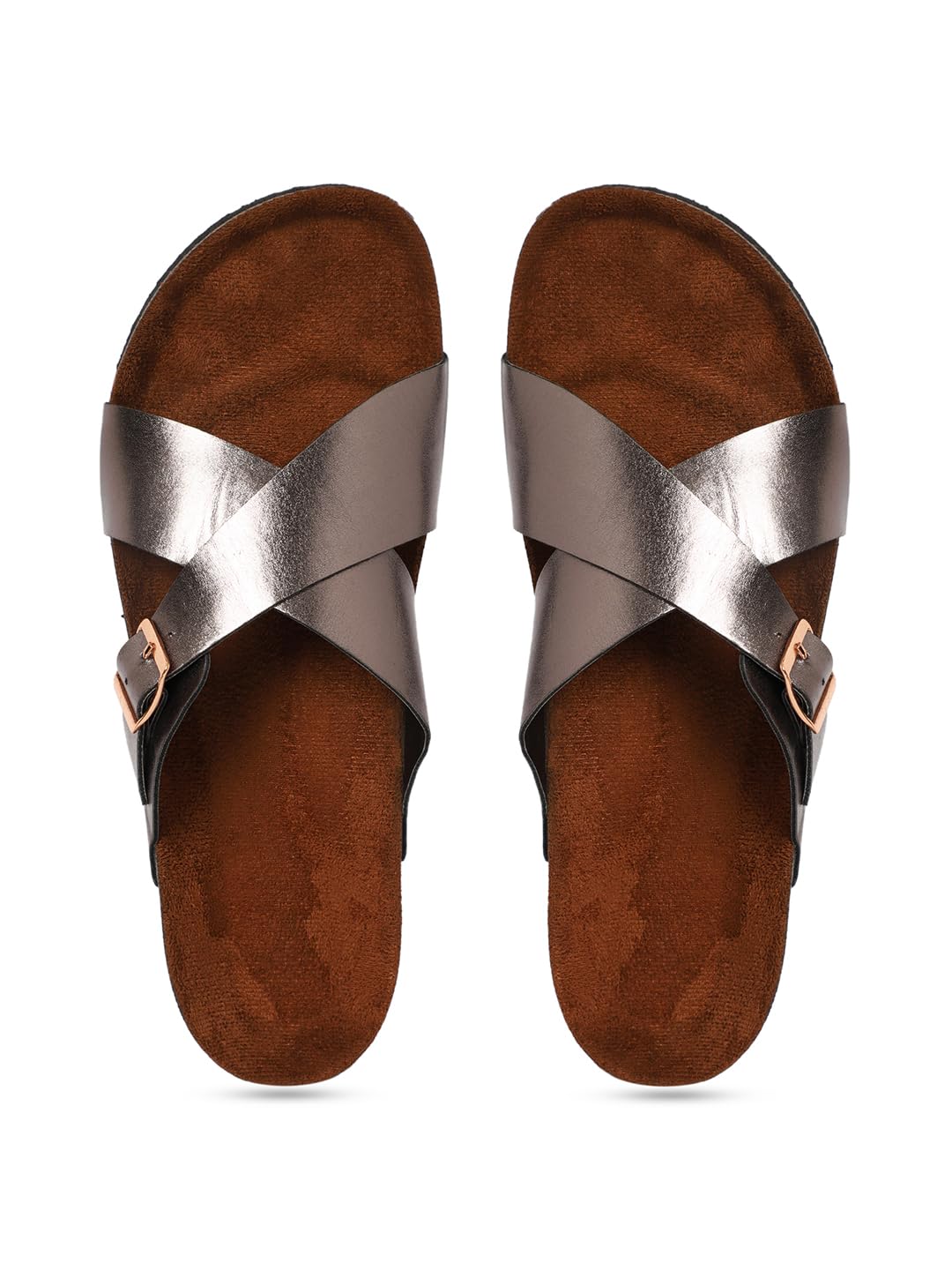 MOZAFIA Compass Bronze Solid Synthetic Leather Comfortable Stylish with Open Toe Casual Flat Sandals & Flip Flops for Women (WSLP-SK-2304-905-Compass Bronze-41) (B0D81HBF5Z) Amazon Price History, Amazon Price Tracker