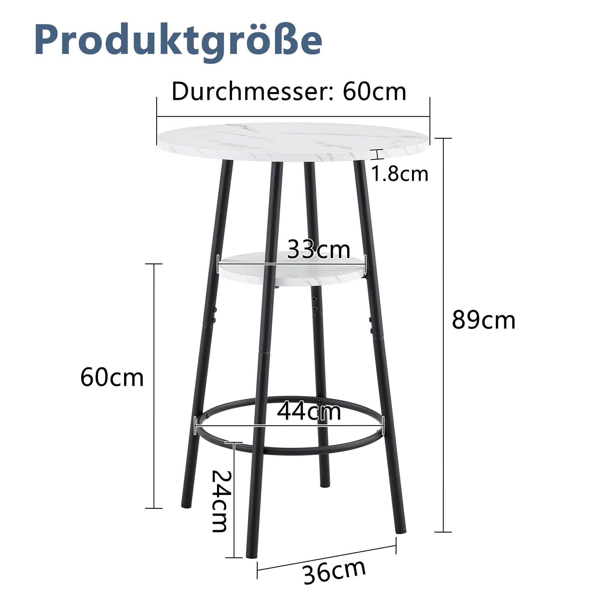 MURUL Bartisch Weißer Marmoroptik, 60 cm Stehtisch mit Stauraum & Schwarzem Metallrahmen, für Küche, Café & Esszimmer