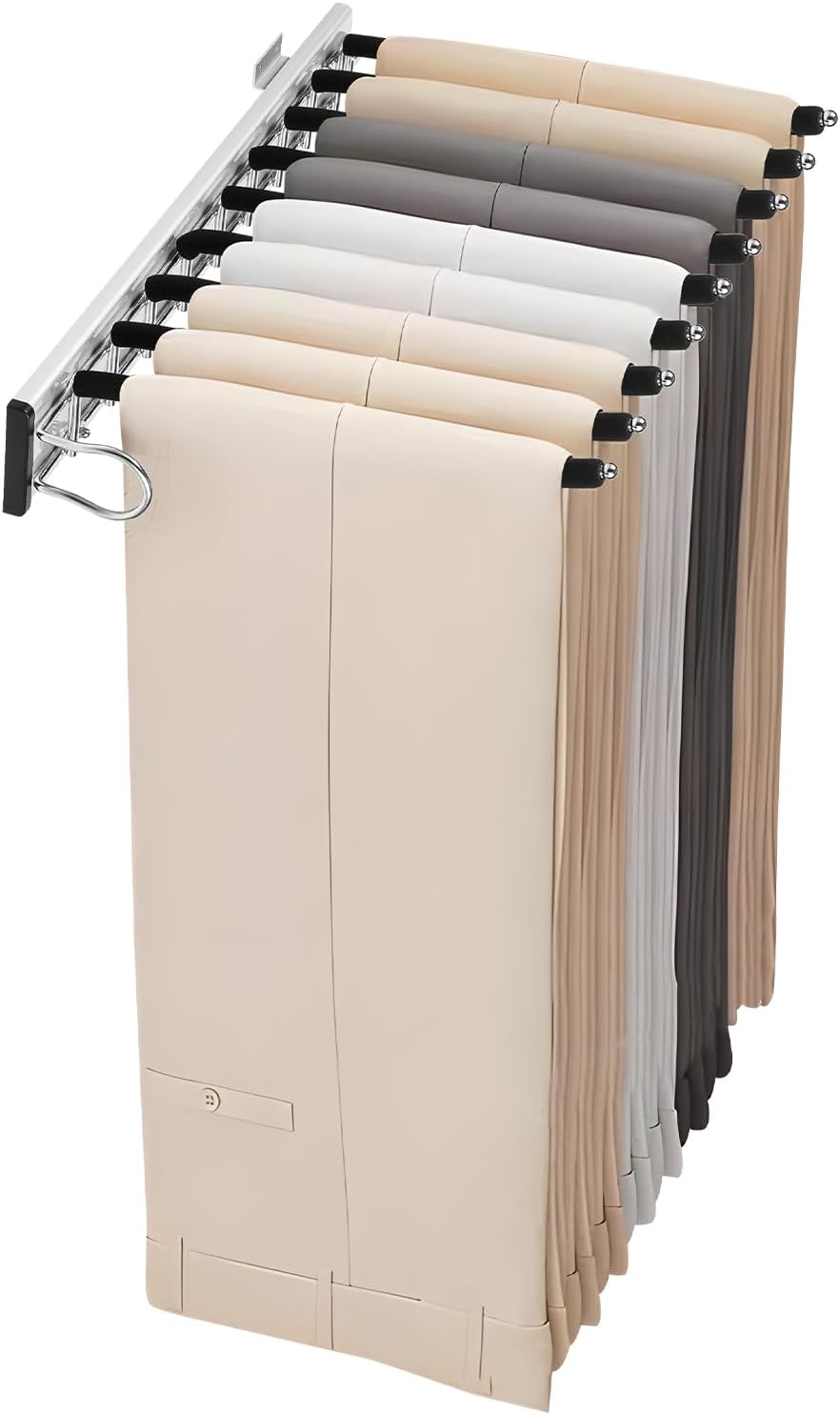 18''L×13''W Pull Out Trousers Hanger Rack 9 Arms Retractable Closet Pants Hanger Bar Clothes Storage Organizers Side Mounted Space-Saving Single Left Side Black