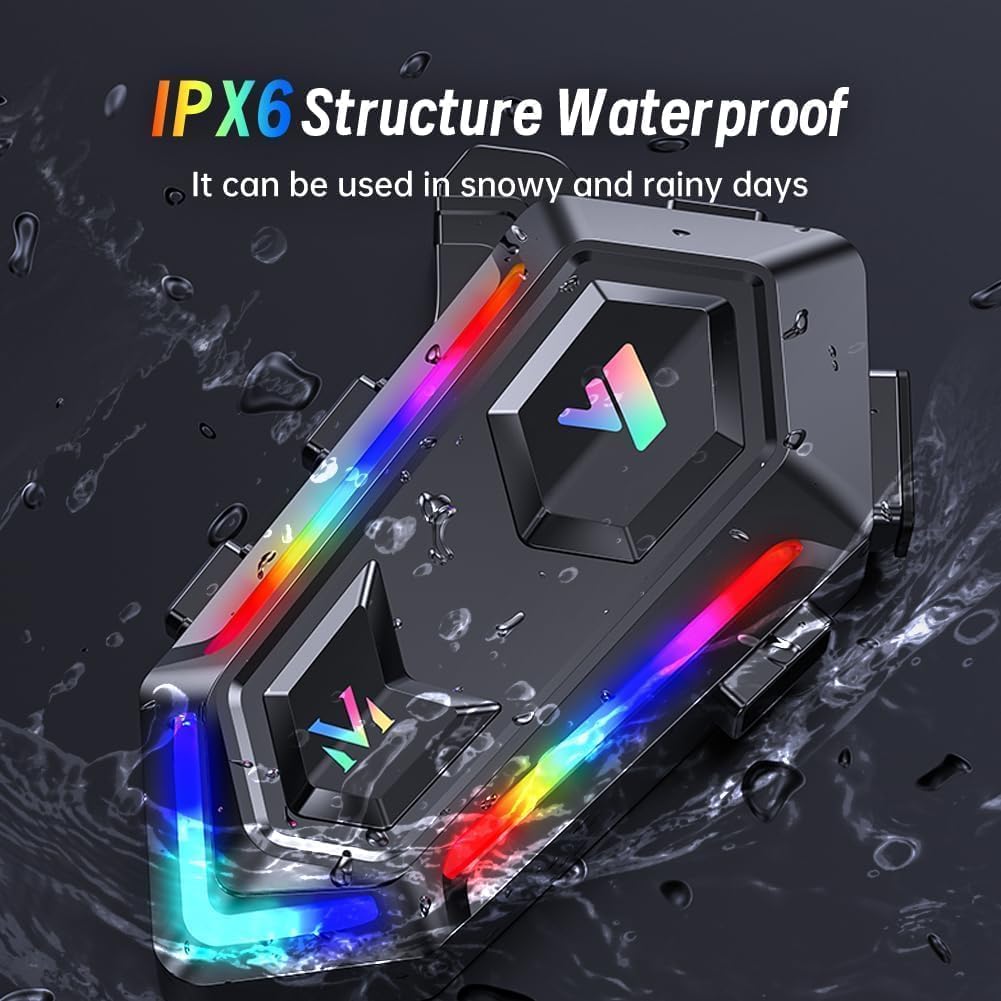 WNJACO Y20 headset with water splashing, demonstrating IPX6 waterproof rating.