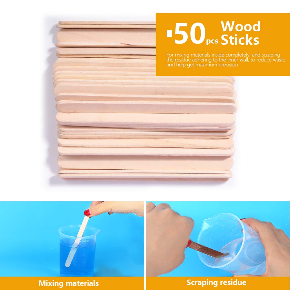 8 tazas de mezcla de resina, vasos medidores de plástico de 10.08 onzas líquidas para resina, tazas de mezcla de pintura, vasos de plástico, vasos medidores de líquidos, con 50 varillas de 5