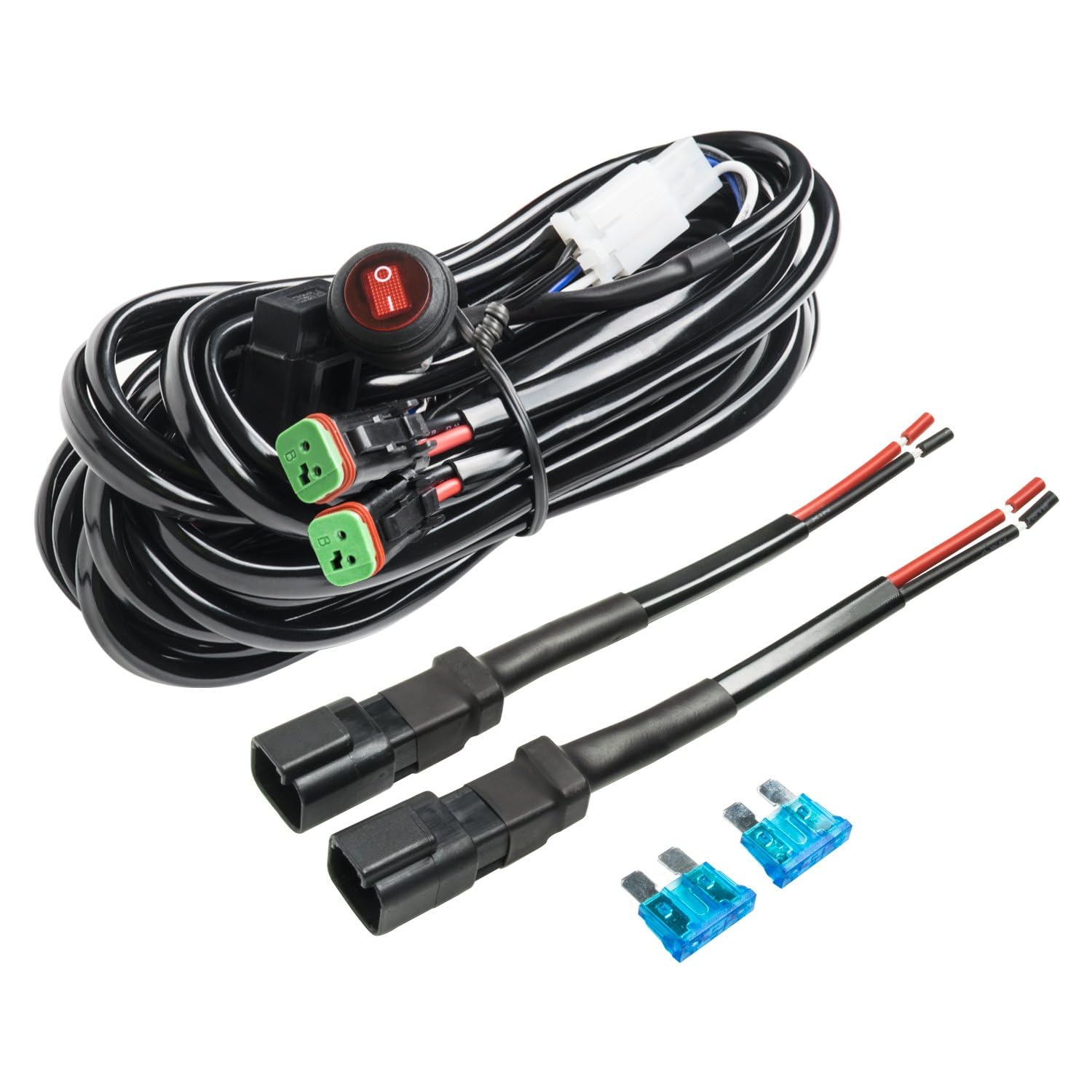 180W Cablaggio Fendinebbia con Interruttore 12V 40A per 2 lampadine LED connettori DT con portafusibili impermeabile per SUV ATV e camion fuoristrada