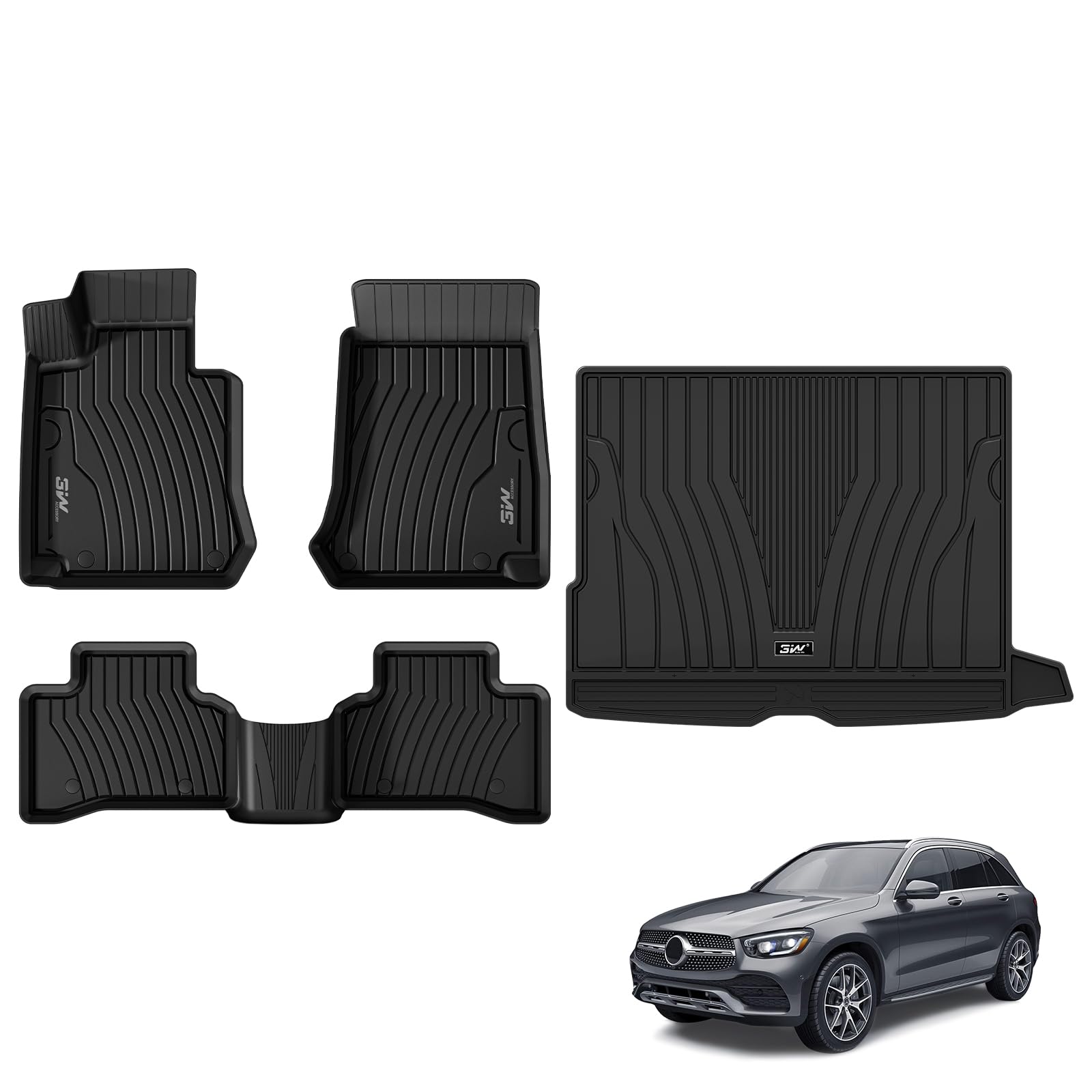 3W Fußmatten & Kofferraumwanne für Mercedes Benz GLC X253 2016-2022 | Non Coupe | TPE Thorex™ Allwetter | 3D Maßgeschneiderte Passform | Hundefreundlich Auto Zubehör | Wasserdicht & Kratzfest