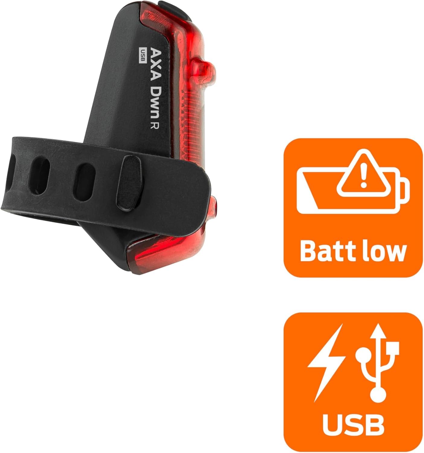 AXA Fahrradlicht Set Dwn 50 Lux – USB Aufladbar – Batterieanzeige – Bremslichtfunktion – StVZO Zugelassen