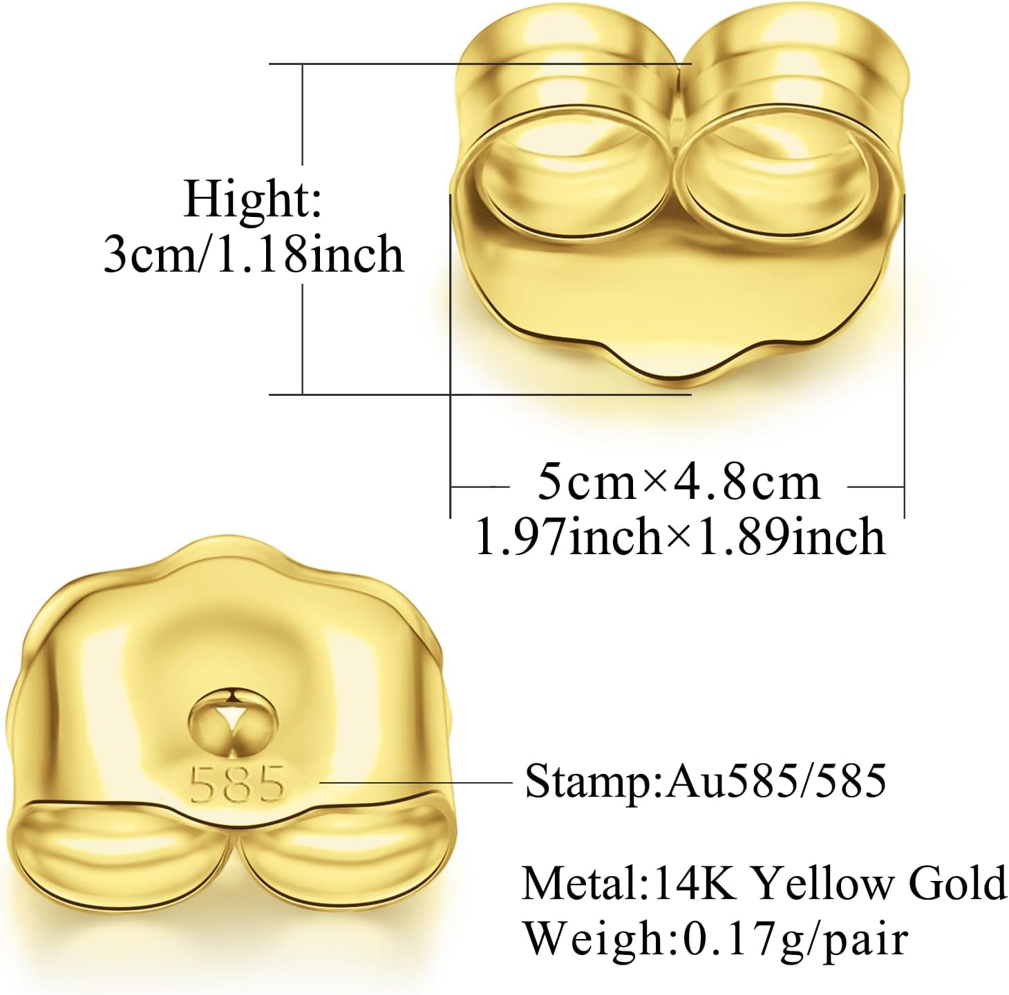 Gold Earring Backs 14K Real 0.17 Grams AU585 Butterfly Yellow Solid Earrings Backs Replacements for Studs 585 Hypoallergenic Pierced Secure (14K Yellow Gold) - Image 2