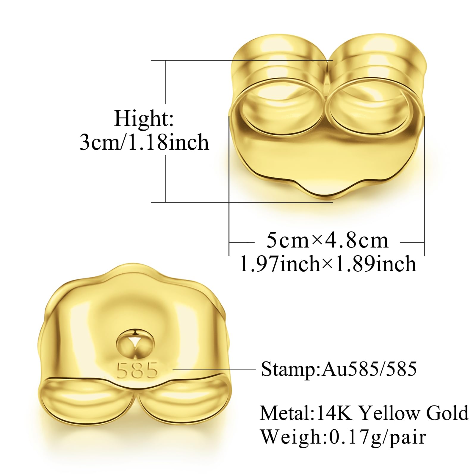 Gold Earring Backs 14K Real 0.17 Grams AU585 Butterfly Yellow Solid Earrings Backs Replacements for Studs 585 Hypoallergenic Pierced Secure (14K Yellow Gold)