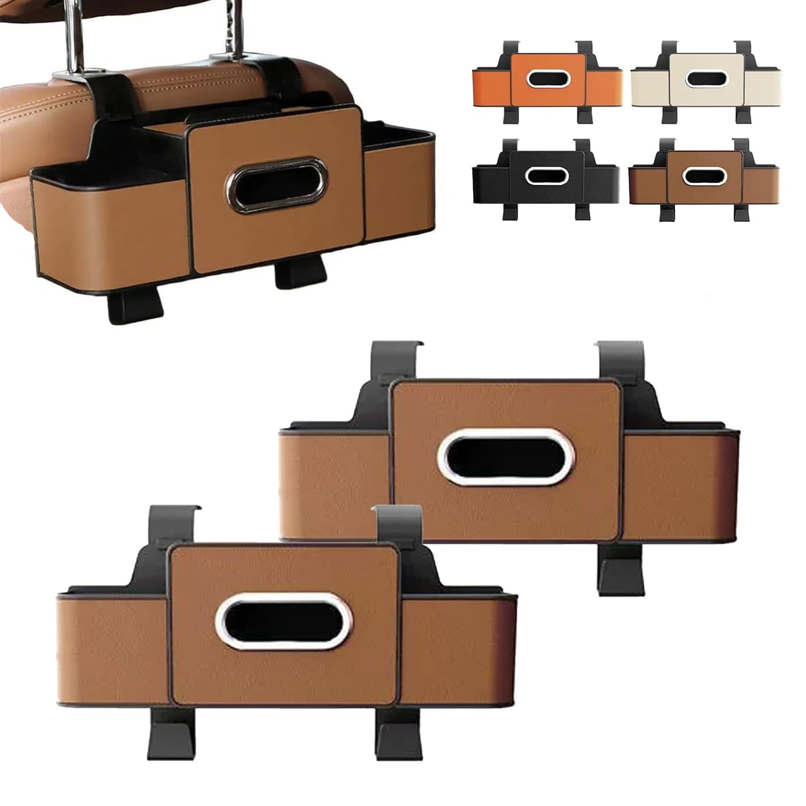 Organisateur de voiture universel, rangement de siège arrière marron avec porte-gobelet x2