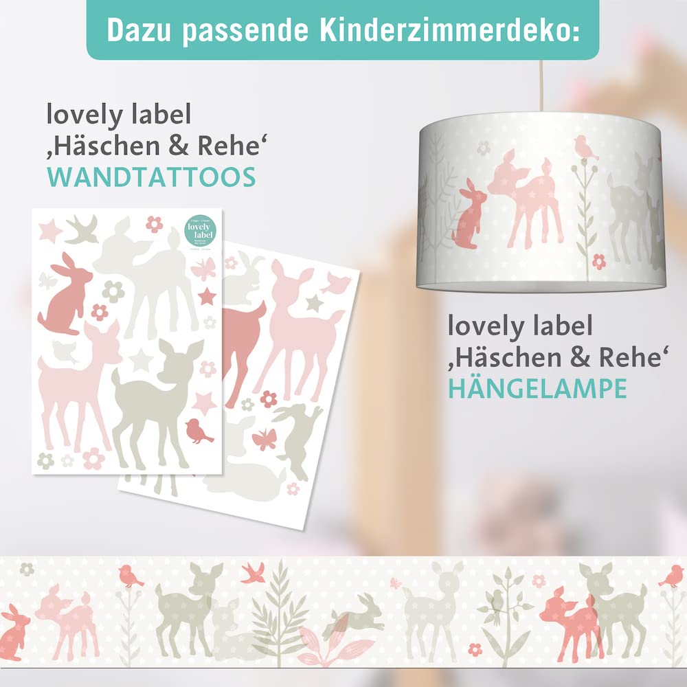 Bordüre selbstklebend HÄSCHEN & REHE APRICOT BEIGE - Wandbordüre Kinderzimmer Babyzimmer mit Hase & Reh Waldtiere - Wandtattoo Schlafzimmer Mädchen – Wanddeko Baby Kinder