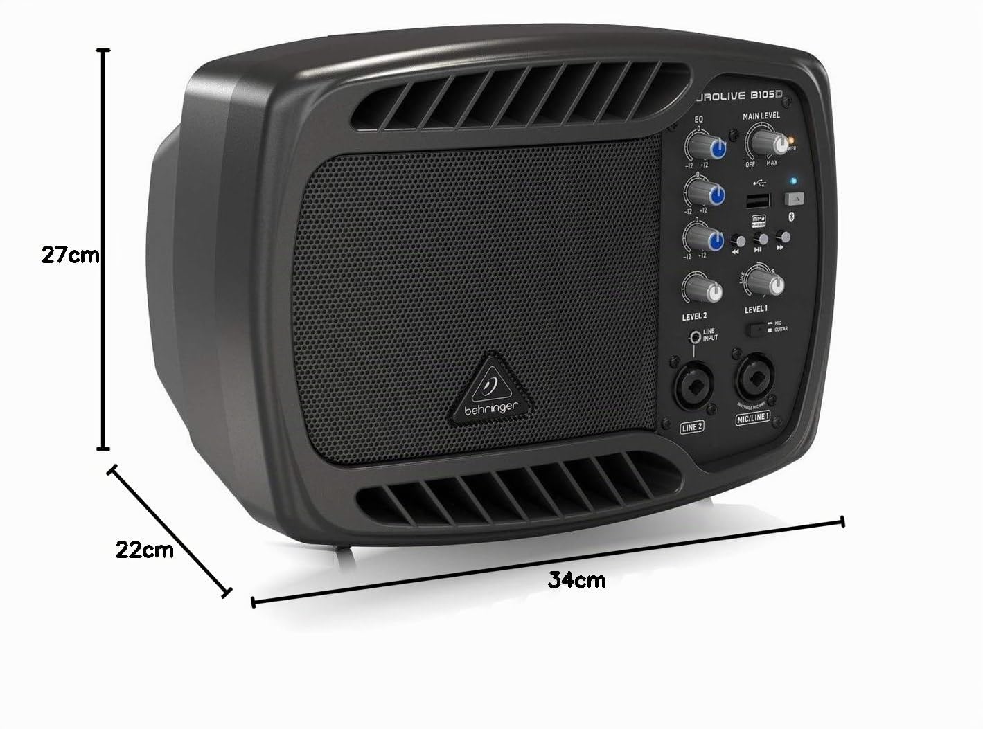 Behringer B105D Haut-Parleur de sonorisation/Moniteur Ultra-Compact de 50 Watts avec Lecteur MP3 et Diffusion Audio Bluetooth