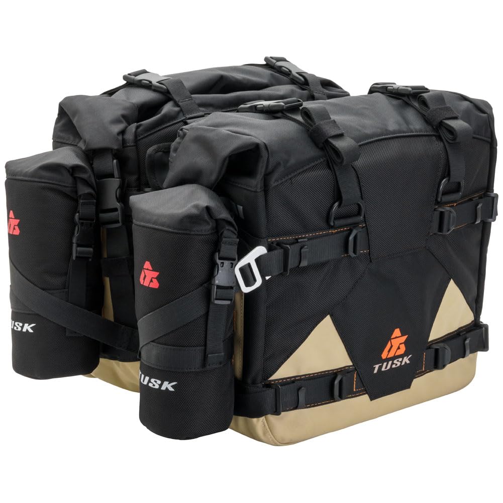 Tusk Pilot Pannier Bags with Bottle Holders Black/Tan
