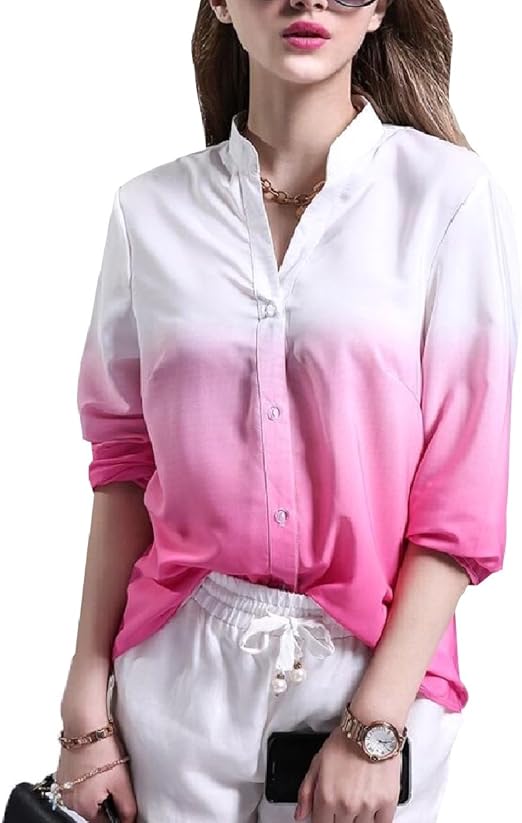 CoolredWomen Breathable Shirts Long Sleeve Relaxed Ombre Western Shirt Pink XS Amazon.ca
