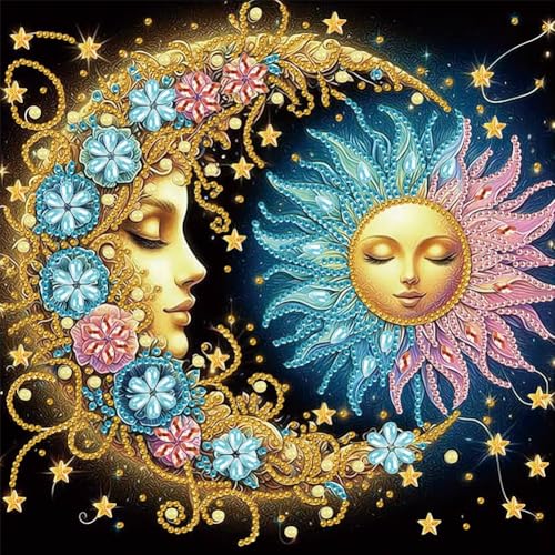 Kit Diamond Painting soleil et lune, Peinture Diamant Adulte DIY 5D, Broderie Diamant Mosaique pour Maison, Cristal Point de Croix, Artisanat Créatif...