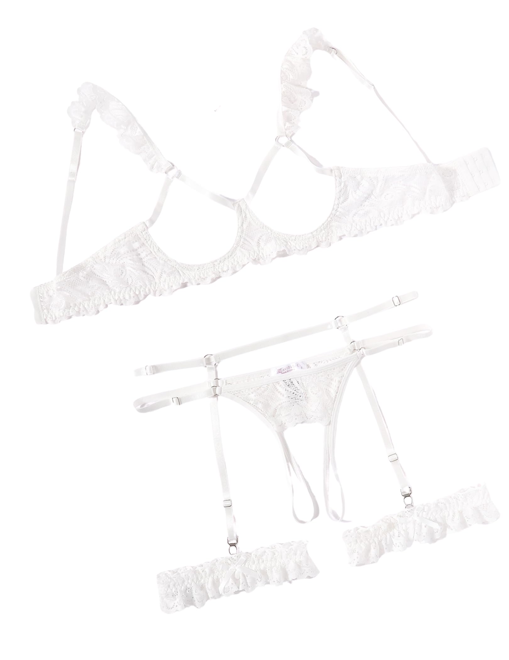 Avidlove Sexy Lingerie for Women Underwire Floral Lace Bra and Panty Garter Lingerie Sets S-XXL