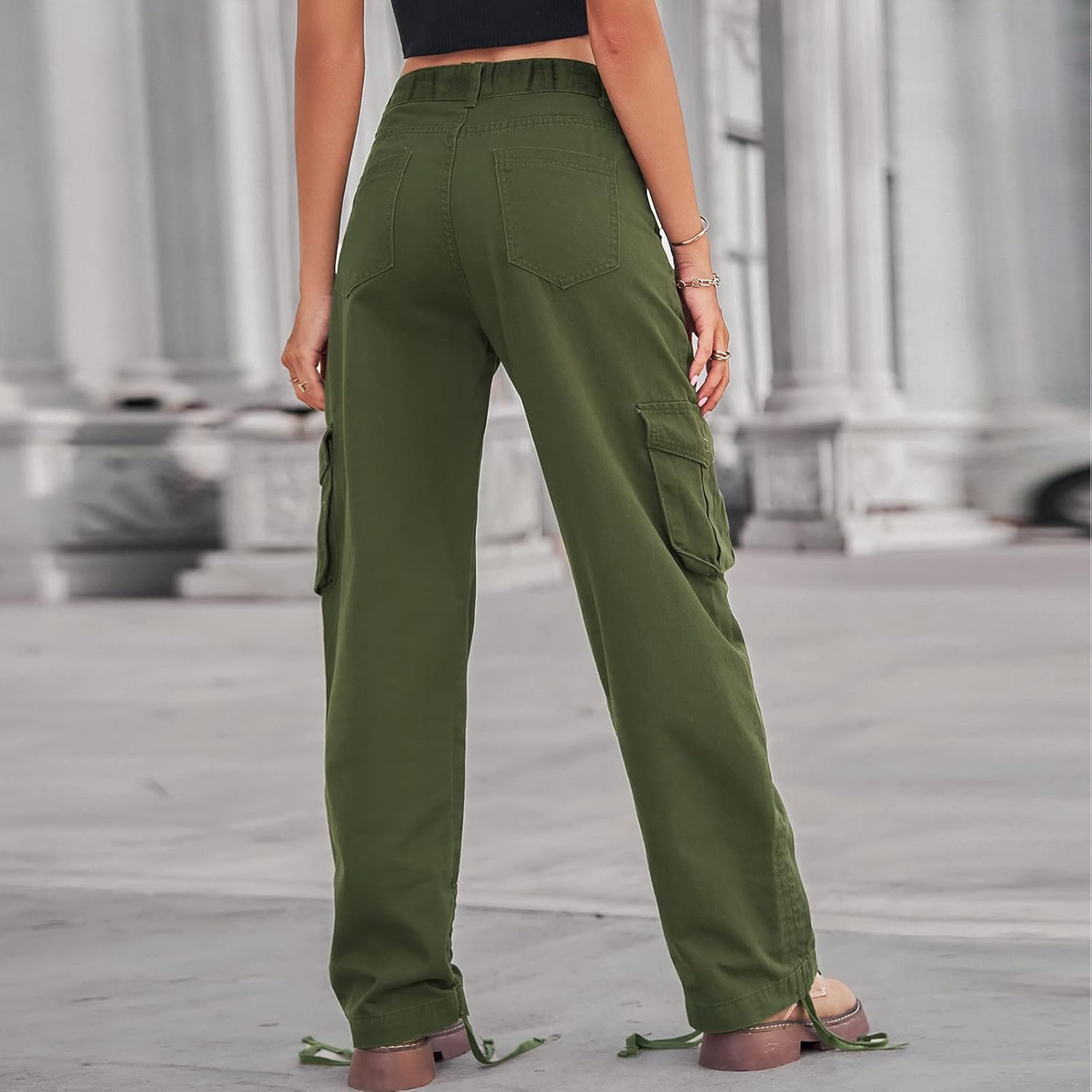 Womens High Waisted Cargo Jeans Wide Leg Denim Pants Wide Leg Casual Hiking Combat Military Trousers with Pockets