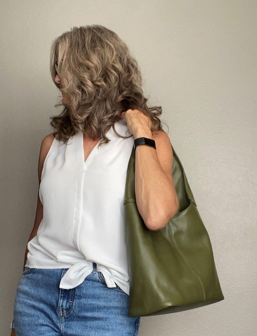 Italian Leather Hobo Bag for Women – Pebbled Tote Purse, Slouchy Designer Shoulder Handbag, Made in Italy - Image 2